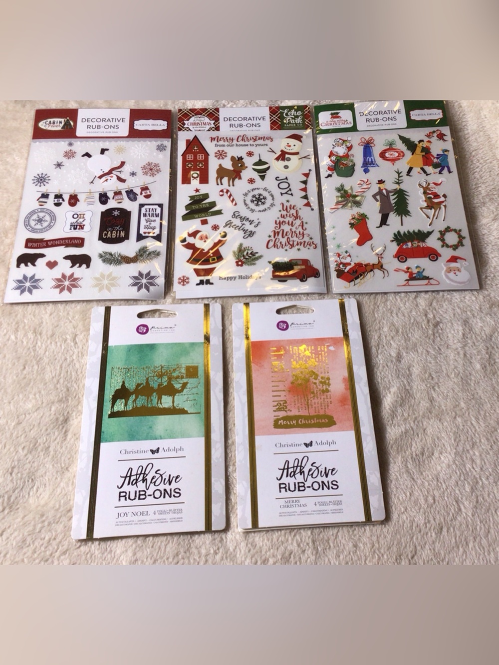 Holiday Themed Rub-On Transfers - Assorted Christmas Designs